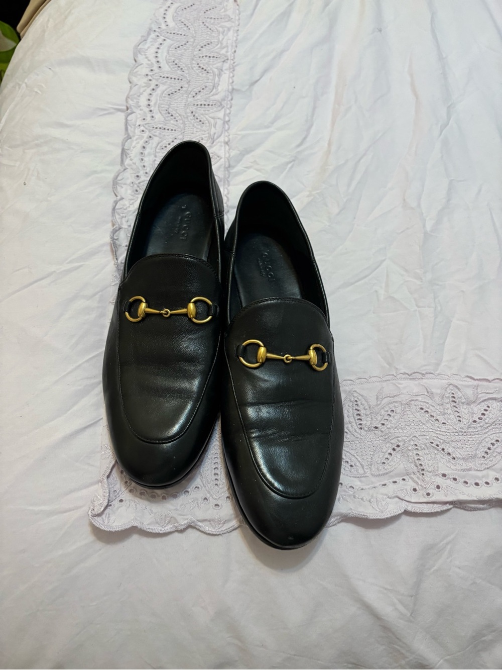 Gucci Black Leather Horsebit Loafers with Gold Hardware